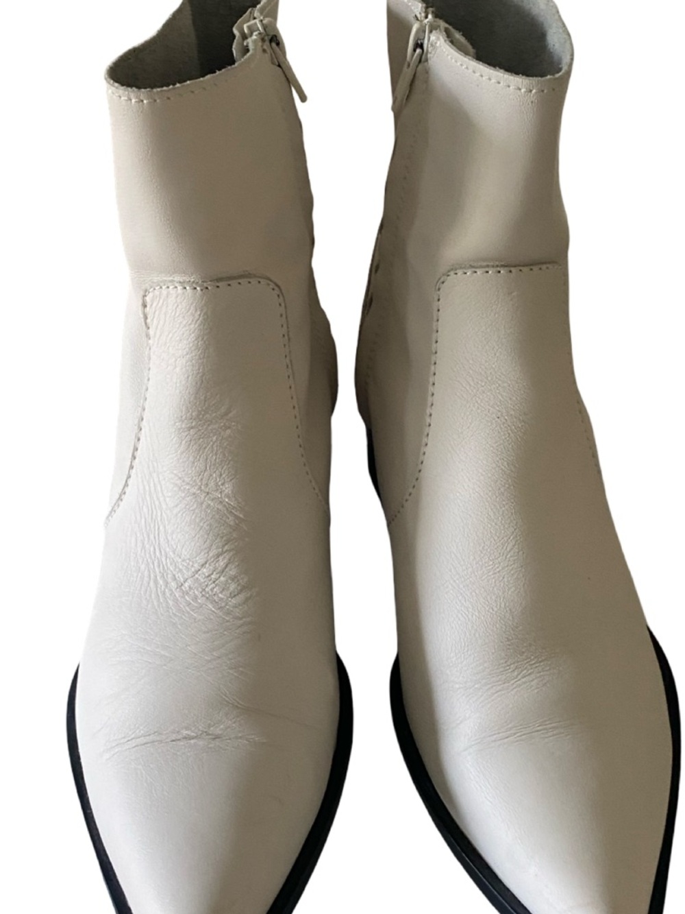 Cream Pointed-Toe Ankle Booties with Side Zip - Picture 2 of 10